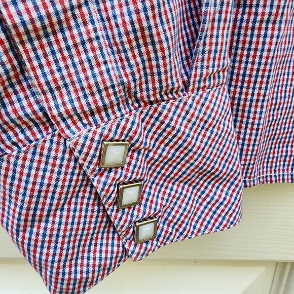 Rough Stock Western Shirt XL Red Blue Plaid Pearlized Snaps USA Patriotic EUC - Picture 4 of 13